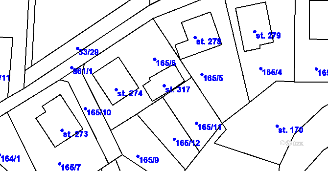 Parcela st. 317 v KÚ Drozdov, Katastrální mapa