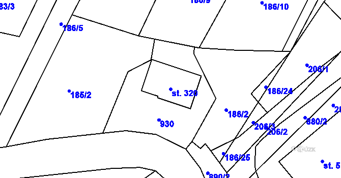 Parcela st. 320 v KÚ Drozdov, Katastrální mapa