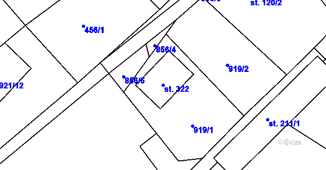 Parcela st. 322 v KÚ Drozdov, Katastrální mapa