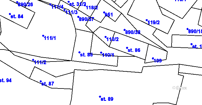Parcela st. 110/1 v KÚ Drozdov, Katastrální mapa