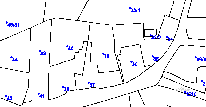 Parcela st. 38 v KÚ Droždín, Katastrální mapa