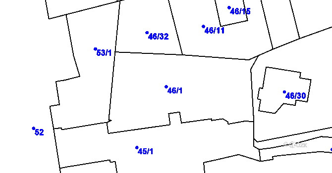 Parcela st. 46/1 v KÚ Droždín, Katastrální mapa