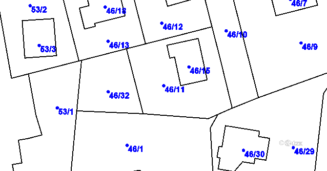 Parcela st. 46/11 v KÚ Droždín, Katastrální mapa