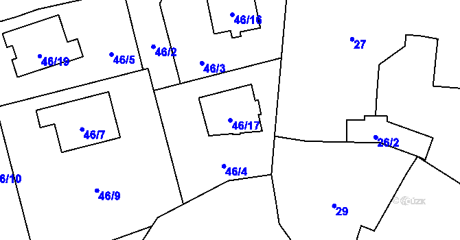 Parcela st. 46/17 v KÚ Droždín, Katastrální mapa