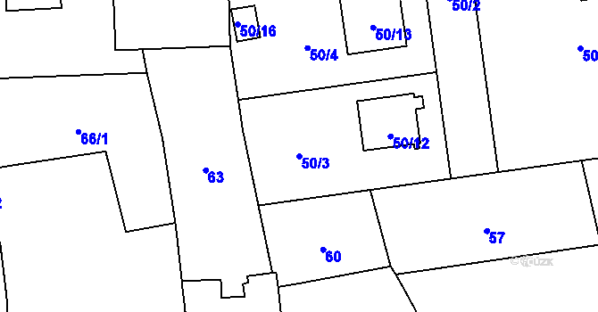 Parcela st. 50/3 v KÚ Droždín, Katastrální mapa