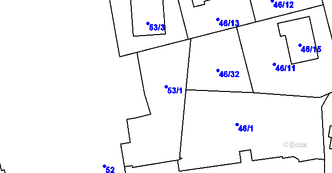 Parcela st. 53/1 v KÚ Droždín, Katastrální mapa