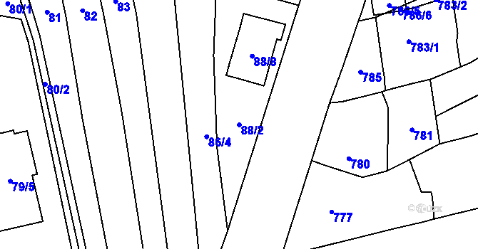 Parcela st. 88/2 v KÚ Droždín, Katastrální mapa