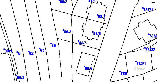 Parcela st. 88/3 v KÚ Droždín, Katastrální mapa
