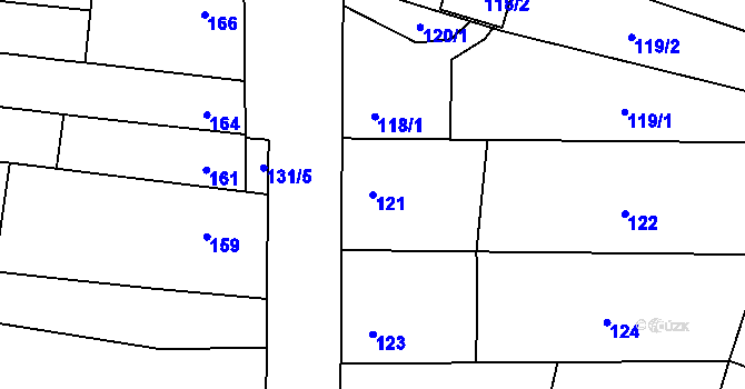 Parcela st. 121 v KÚ Droždín, Katastrální mapa