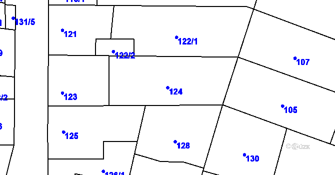 Parcela st. 124 v KÚ Droždín, Katastrální mapa