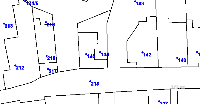 Parcela st. 144 v KÚ Droždín, Katastrální mapa
