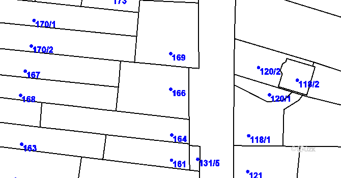 Parcela st. 166 v KÚ Droždín, Katastrální mapa