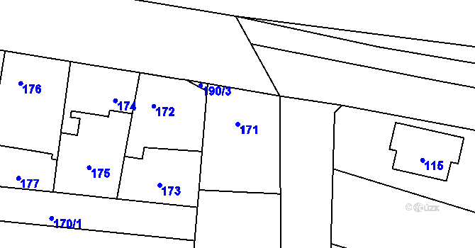 Parcela st. 171 v KÚ Droždín, Katastrální mapa