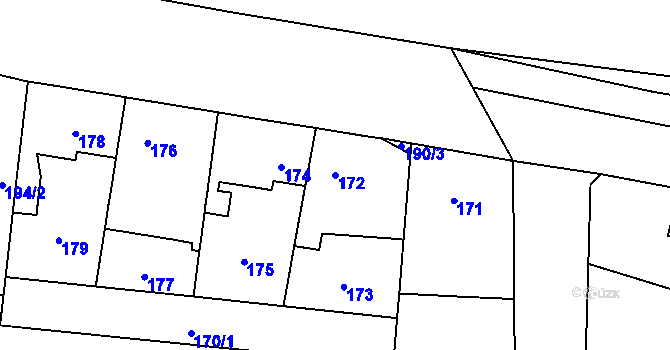 Parcela st. 172 v KÚ Droždín, Katastrální mapa