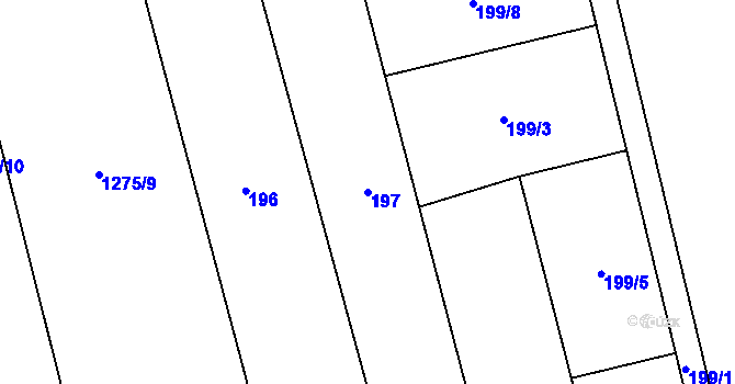 Parcela st. 197 v KÚ Droždín, Katastrální mapa