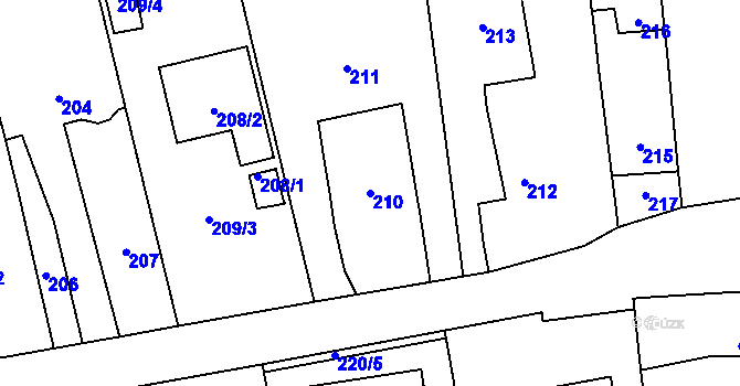 Parcela st. 210 v KÚ Droždín, Katastrální mapa