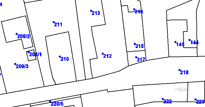 Parcela st. 212 v KÚ Droždín, Katastrální mapa