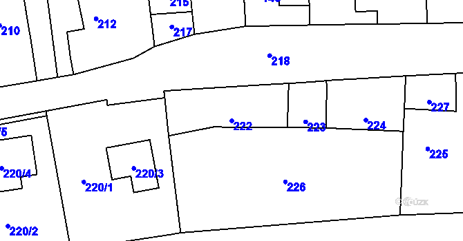 Parcela st. 222 v KÚ Droždín, Katastrální mapa