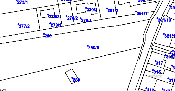 Parcela st. 290/6 v KÚ Droždín, Katastrální mapa