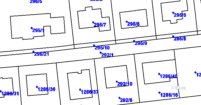 Parcela st. 292/1 v KÚ Droždín, Katastrální mapa