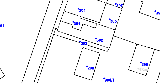 Parcela st. 303 v KÚ Droždín, Katastrální mapa