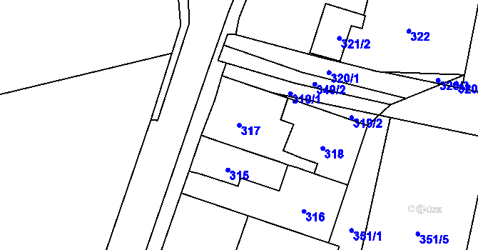 Parcela st. 317 v KÚ Droždín, Katastrální mapa