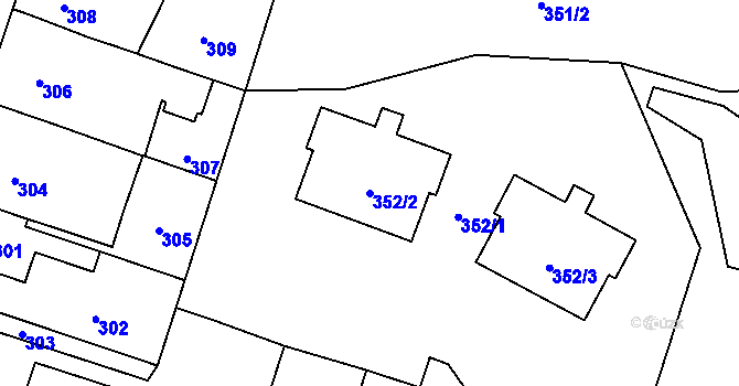 Parcela st. 352/2 v KÚ Droždín, Katastrální mapa