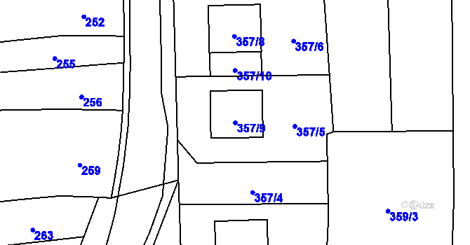 Parcela st. 357/9 v KÚ Droždín, Katastrální mapa