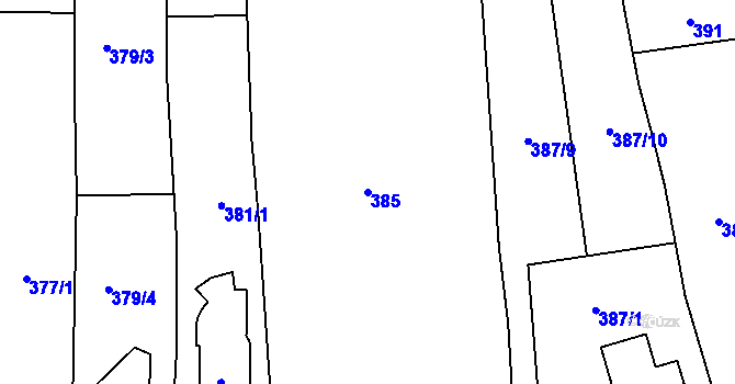 Parcela st. 385 v KÚ Droždín, Katastrální mapa
