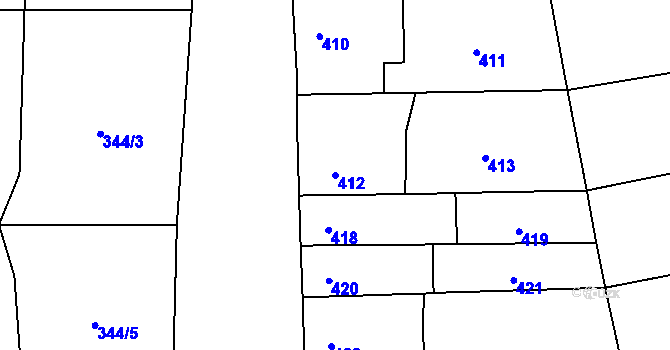 Parcela st. 412 v KÚ Droždín, Katastrální mapa