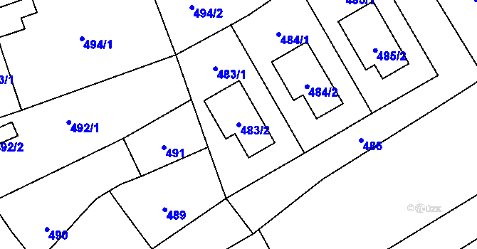 Parcela st. 483/2 v KÚ Droždín, Katastrální mapa