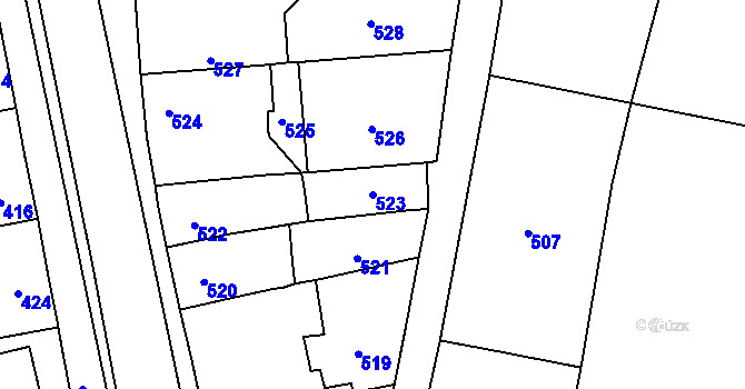Parcela st. 523 v KÚ Droždín, Katastrální mapa