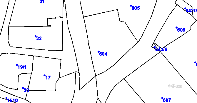 Parcela st. 604 v KÚ Droždín, Katastrální mapa
