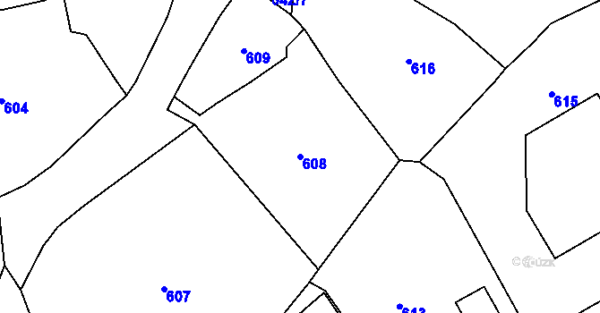 Parcela st. 608 v KÚ Droždín, Katastrální mapa