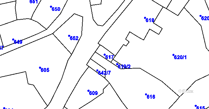 Parcela st. 617 v KÚ Droždín, Katastrální mapa