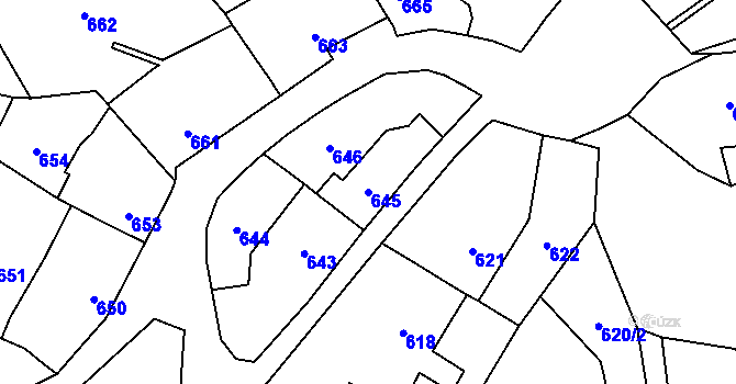 Parcela st. 645 v KÚ Droždín, Katastrální mapa