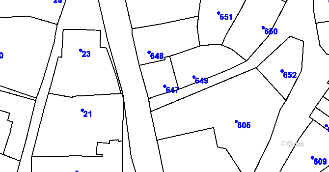 Parcela st. 647 v KÚ Droždín, Katastrální mapa
