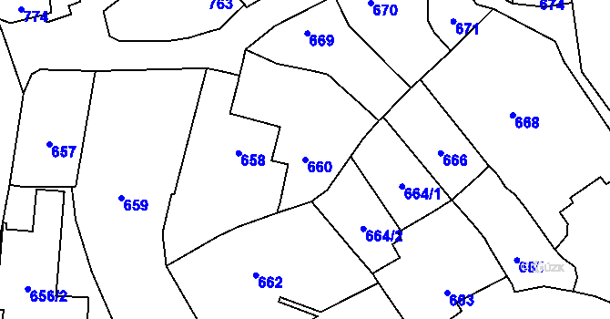 Parcela st. 660 v KÚ Droždín, Katastrální mapa