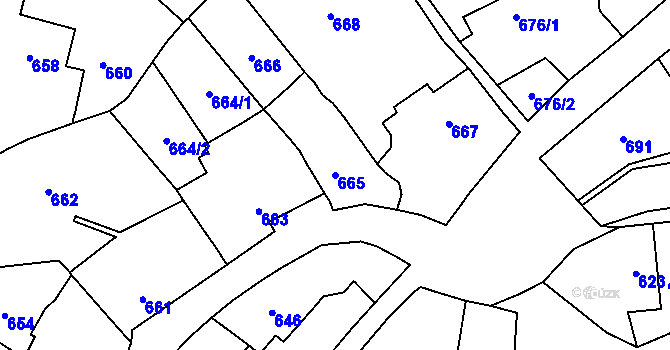 Parcela st. 665 v KÚ Droždín, Katastrální mapa