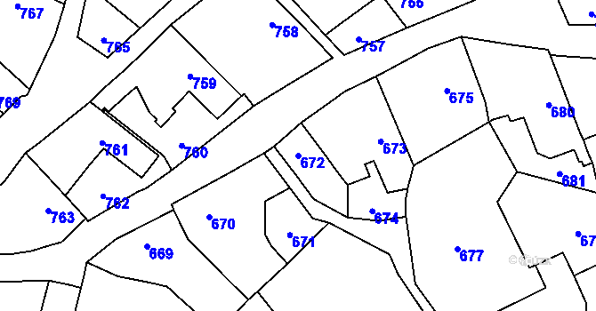 Parcela st. 672 v KÚ Droždín, Katastrální mapa