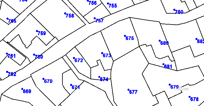 Parcela st. 673 v KÚ Droždín, Katastrální mapa
