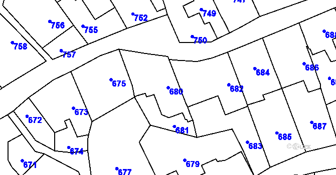 Parcela st. 680 v KÚ Droždín, Katastrální mapa