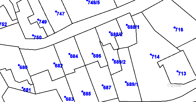 Parcela st. 686 v KÚ Droždín, Katastrální mapa