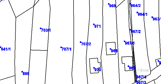 Parcela st. 707/2 v KÚ Droždín, Katastrální mapa