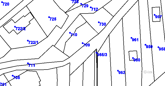 Parcela st. 709 v KÚ Droždín, Katastrální mapa
