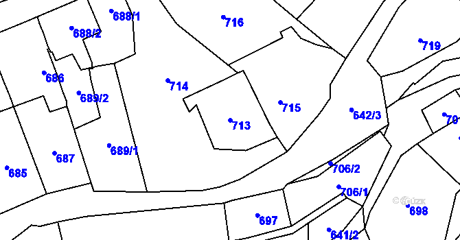 Parcela st. 713 v KÚ Droždín, Katastrální mapa