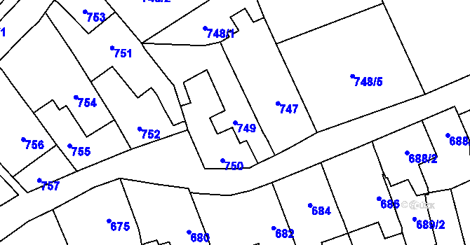 Parcela st. 749 v KÚ Droždín, Katastrální mapa
