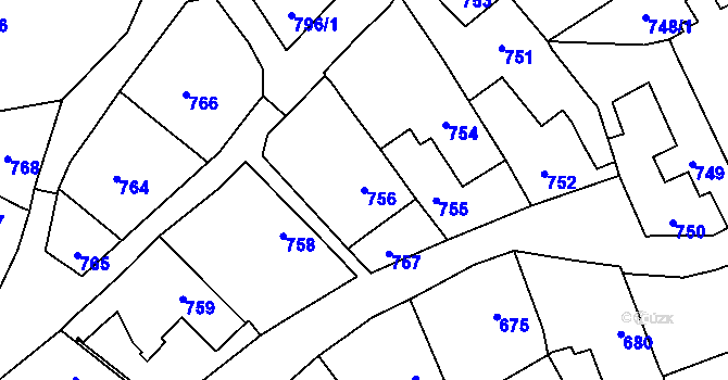 Parcela st. 756 v KÚ Droždín, Katastrální mapa
