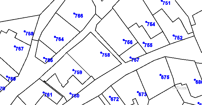 Parcela st. 758 v KÚ Droždín, Katastrální mapa