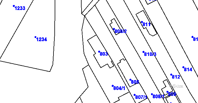 Parcela st. 803 v KÚ Droždín, Katastrální mapa